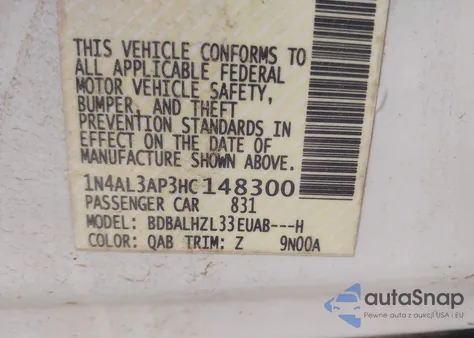 2017 Nissan Altima 2.5 Sr z USA, uszkodzony, nr VIN 1N4AL3AP3HC148300